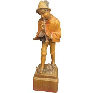 60s Anri Hand Carved Wood Pied Piper of‎ Hamelin Figurine Sculpture